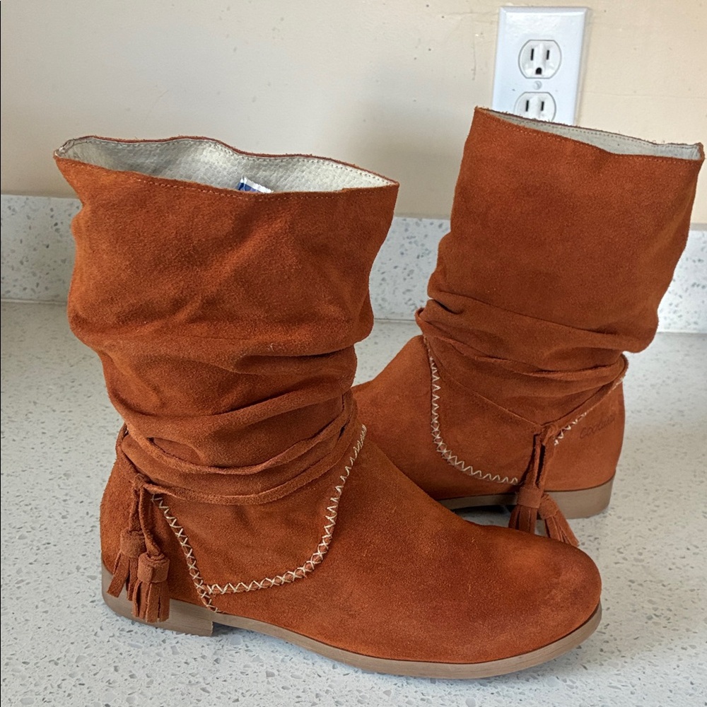 Coolway Orange Suede Ankle Boots with Tassels
